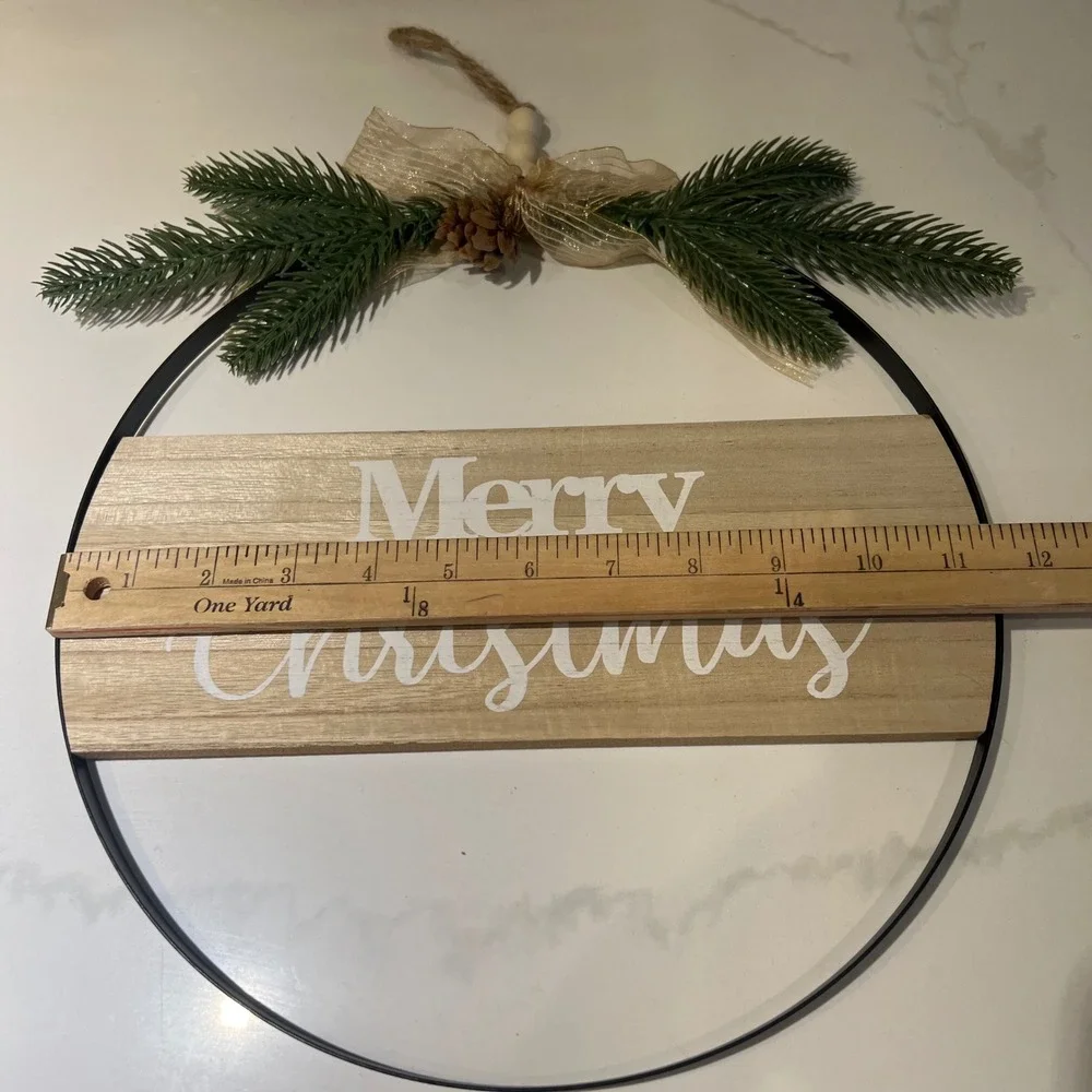 Merry Christmas Round‎ Wreath Holiday Wall Decor Ribbon Pine Cone Farmhouse Boho